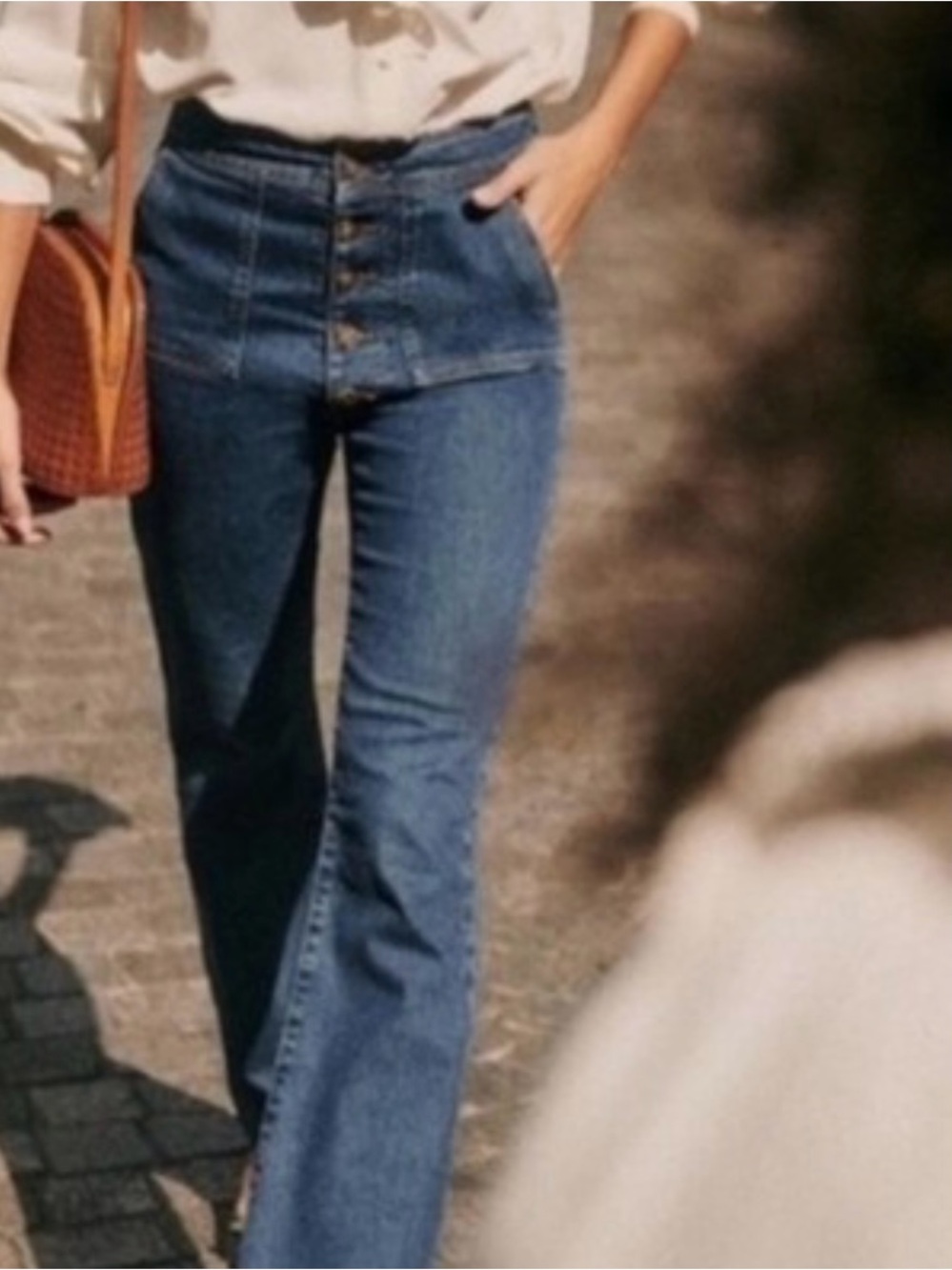 Sezane Tommy High Rise Button-Front Blue Flare Jeans